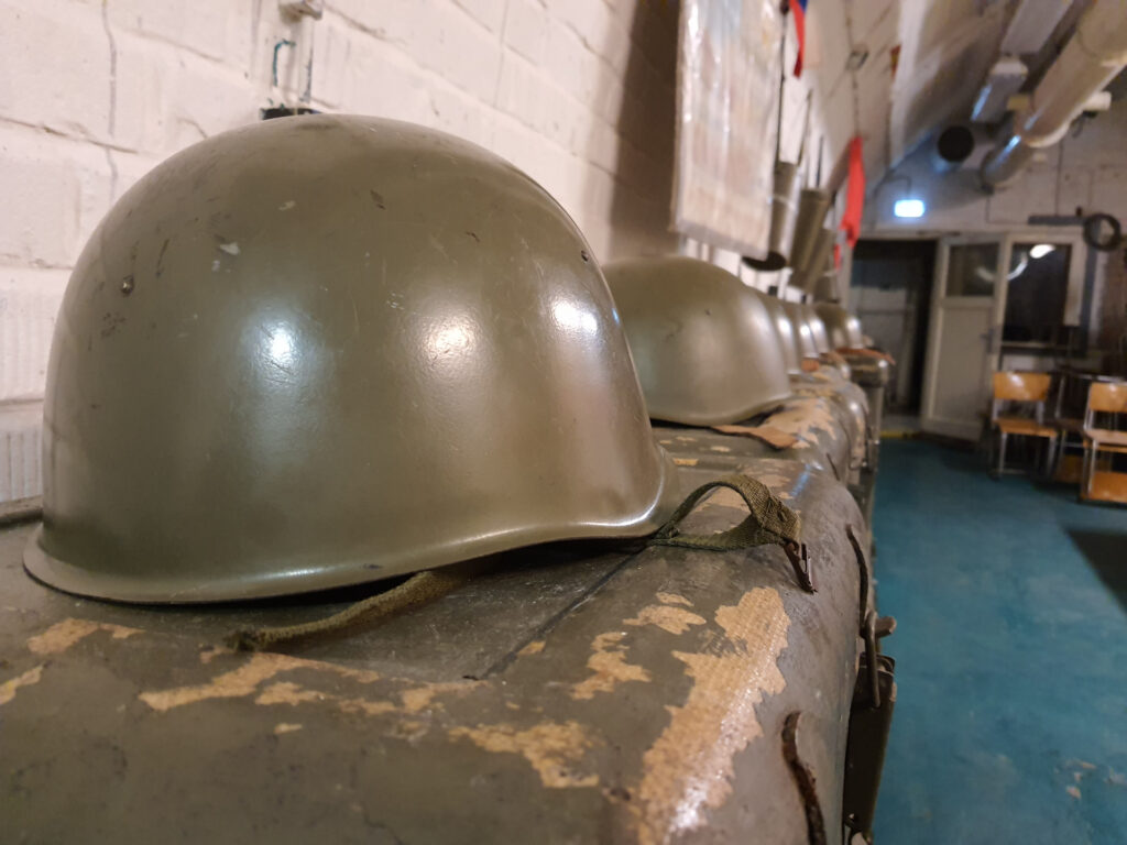 Bunker 10-z area with military helmets lying down