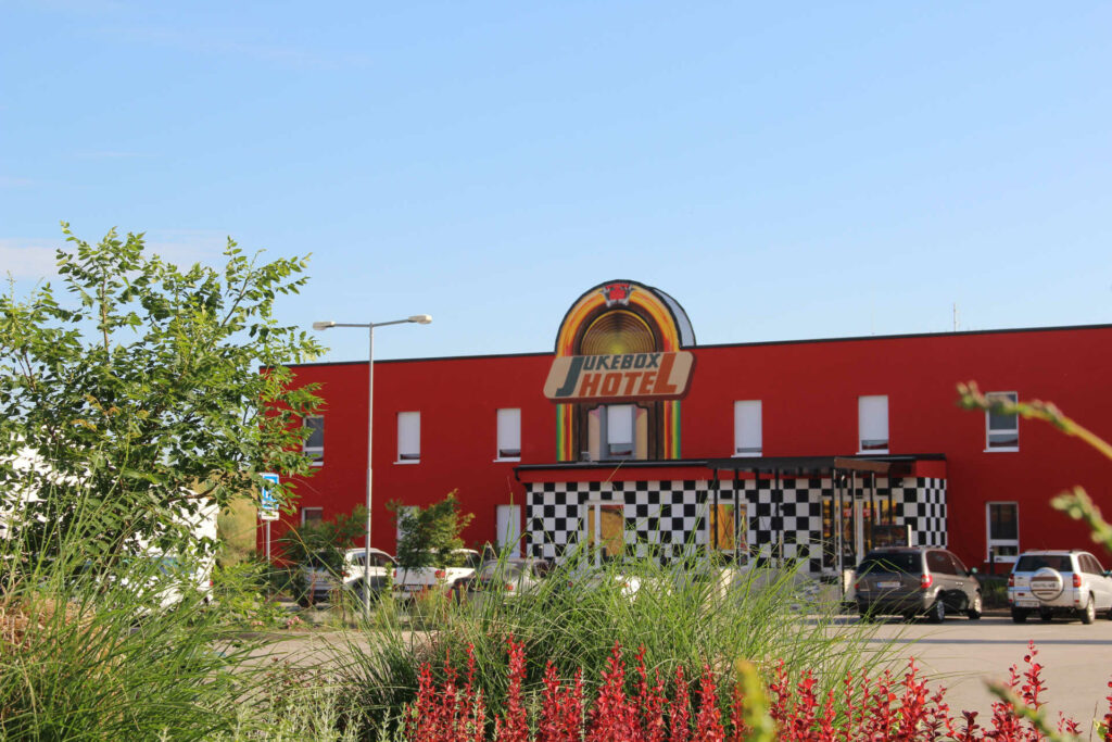 Exterior of Hotel Jukebox in Excalibur city in Hatě near to Znojmo