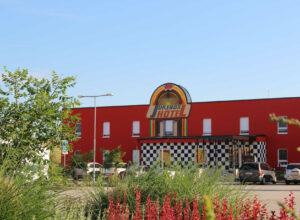 Exterior of Hotel Jukebox in Excalibur city in Hatě near to Znojmo